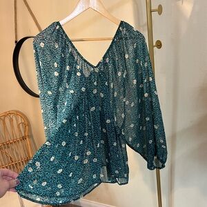 BUCKETLIST Teal Floral Blouse